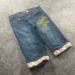 Vintage South Pole Y2K Denim Capri Jeans Kids Girls Size 14 Plaid Cuffs
